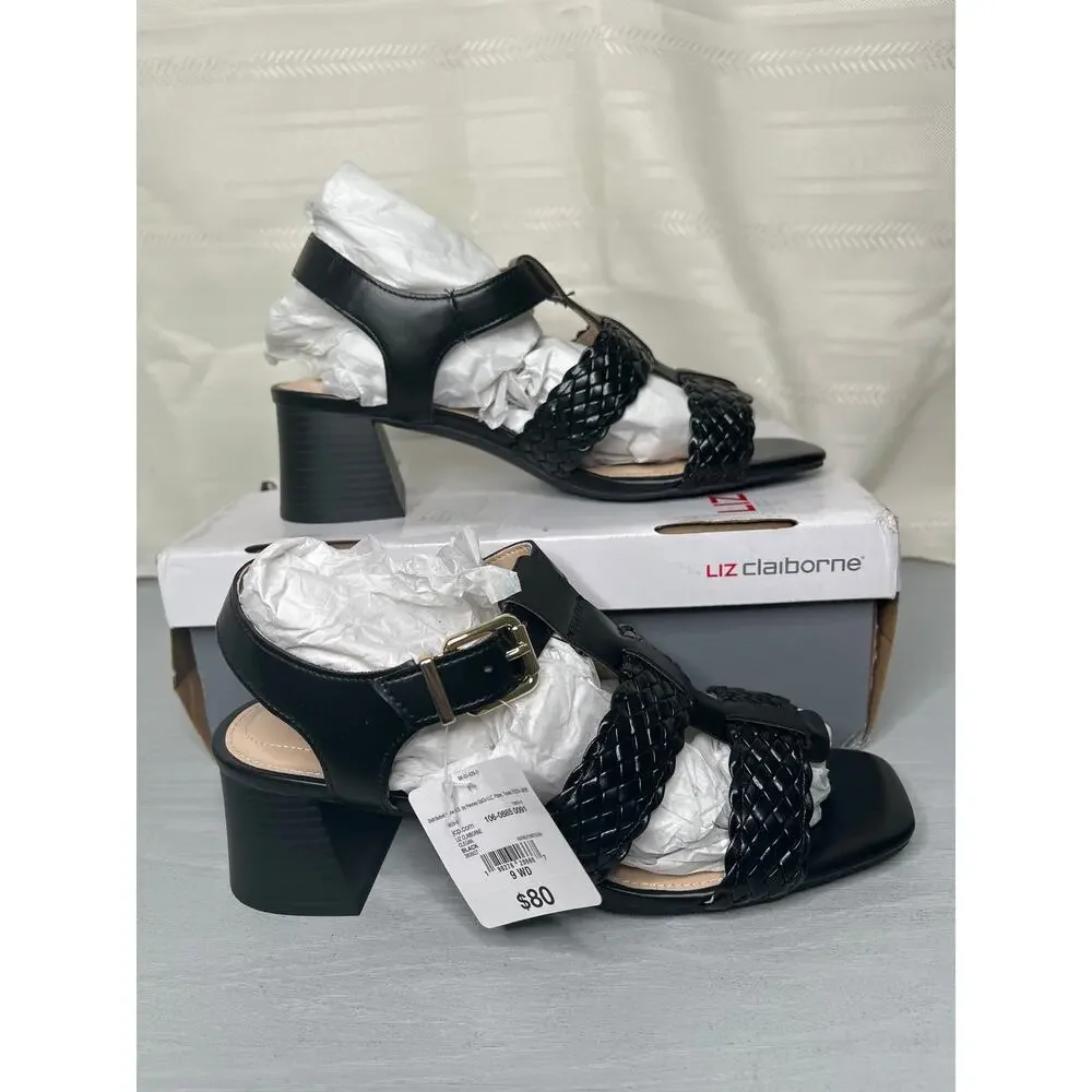Liz Claiborne Clegan Heeled Sandals Black Womens Size 9 Wide